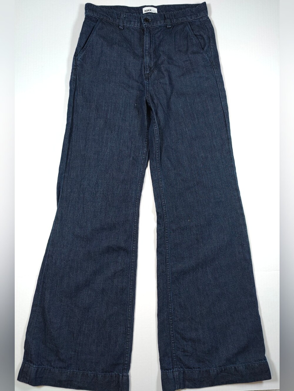 ASKKNY Women Ultra Wide Leg Cotton Linen Dark Wash Denim Jeans Size 29 USA Made